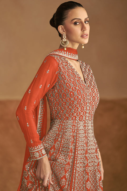 Orange Readymade Chinon Gown with Dupatta-SS511_2_SareeButa.com