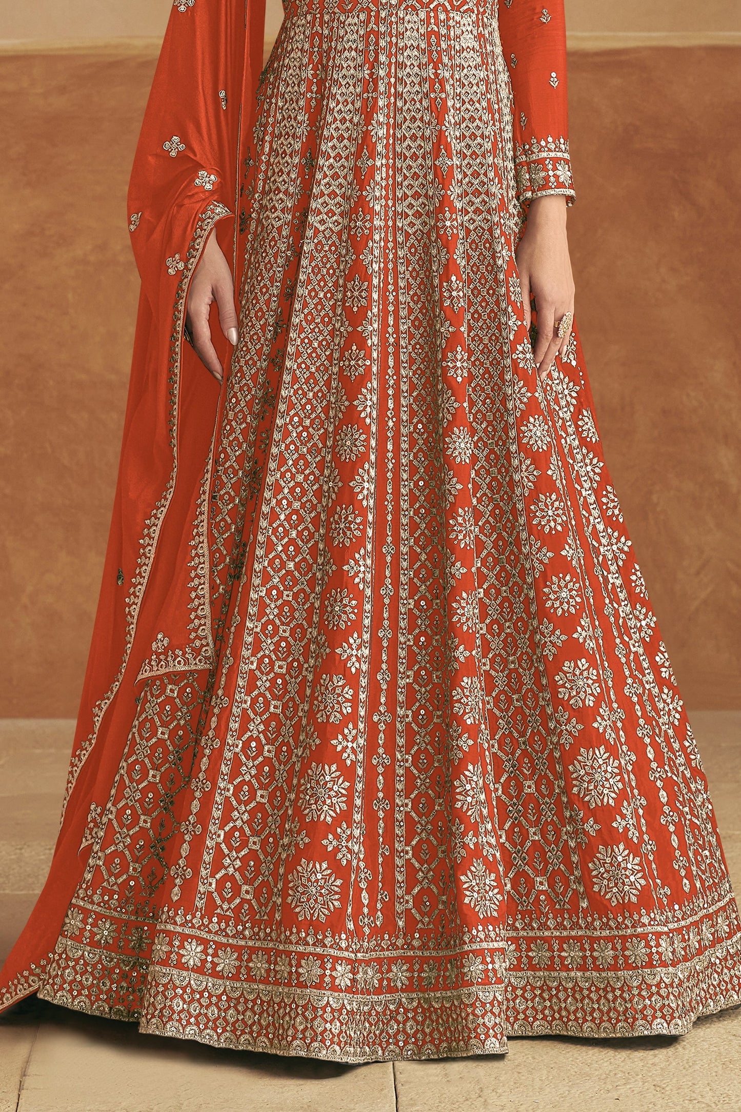 Orange Readymade Chinon Gown with Dupatta-SS511_3_SareeButa.com