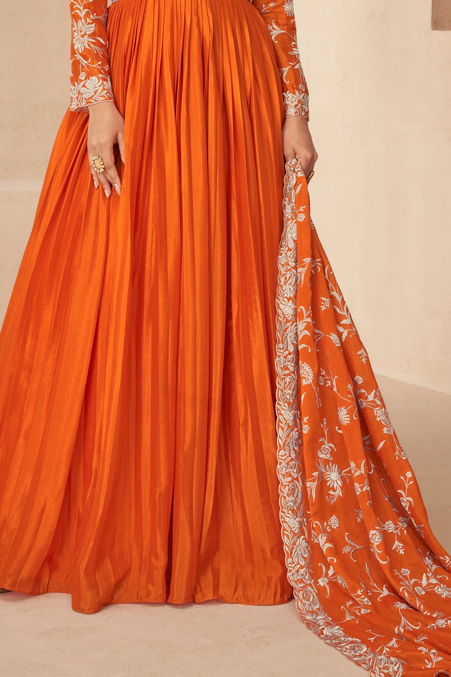 Orange Readymade Chinon Silk Gown with Dupatta-SS598_4_SareeButa.com