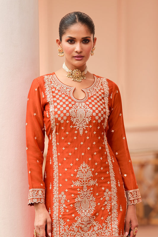 Orange Readymade Chinon Silk Sharara Suit-SAR11969_2_SareeButa.com