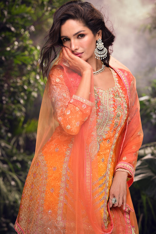 Orange Embroidered Chinon Silk Readymade Palazzo Suit-SS421_2_SareeButa.com