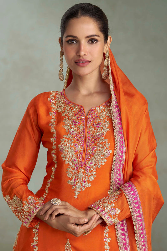 Orange Readymade Embroidered Chinon Suit-SAR10642_2_SareeButa.com