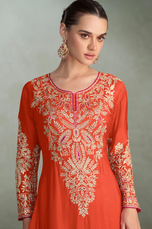 Orange Readymade Embroidered Chinon Suit-SAR10670_2_SareeButa.com