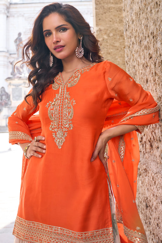 Orange Readymade Embroidered Chinon Suit-SS723_2_SareeButa.com