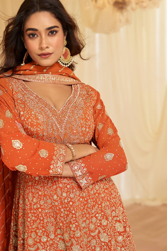 Orange Readymade Georgette Anarkali Suit-SAR11974_2_SareeButa.com