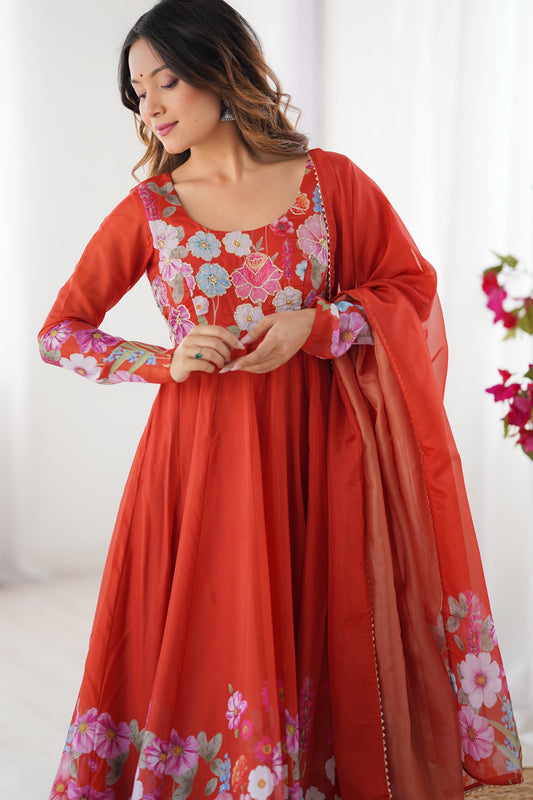 Orange Readymade Printed Organza Anarkali Suit-SS492_2_SareeButa.com