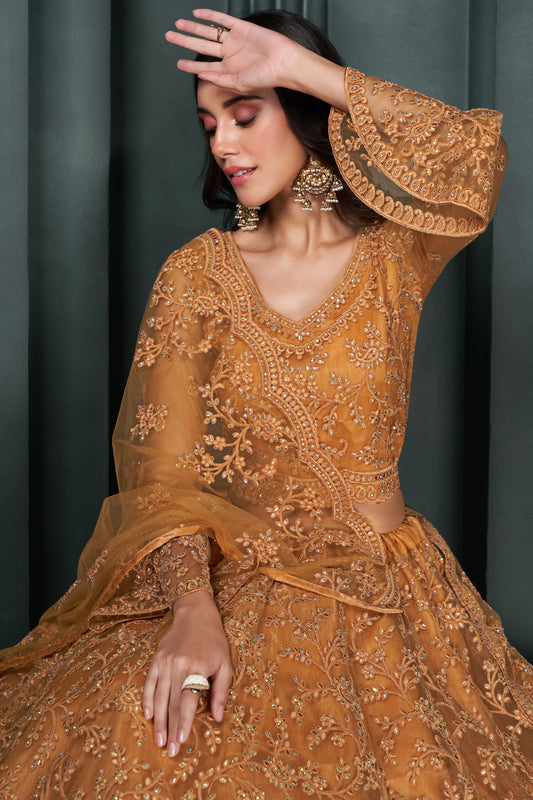 Orange Semi Stitched Embroidered Net Lehenga-LC2_2_SareeButa.com