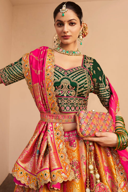 Orange Semi Stitched Heavy Work Banarasi Silk Lehenga-LC194_2_SareeButa.com