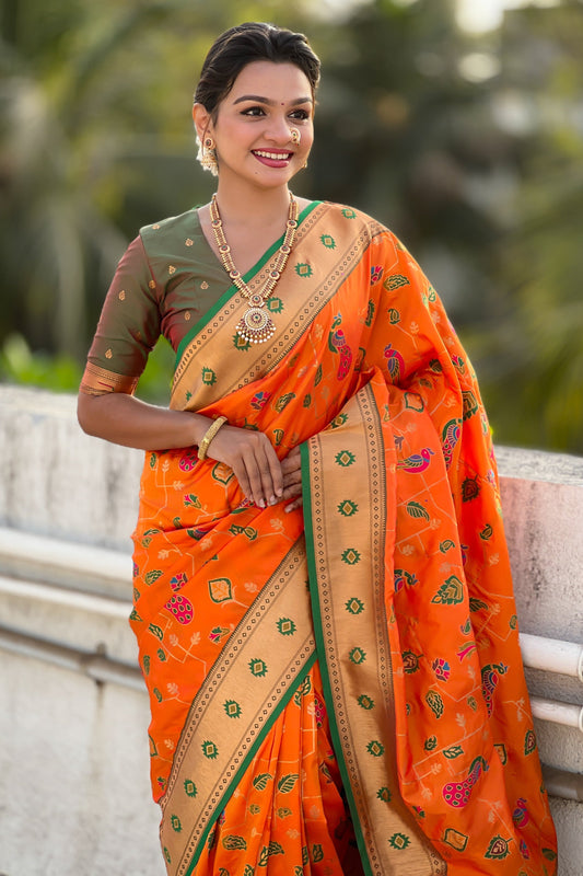 Orange Woven Paithani Silk Saree-ZB134833_2_SareeButa.com