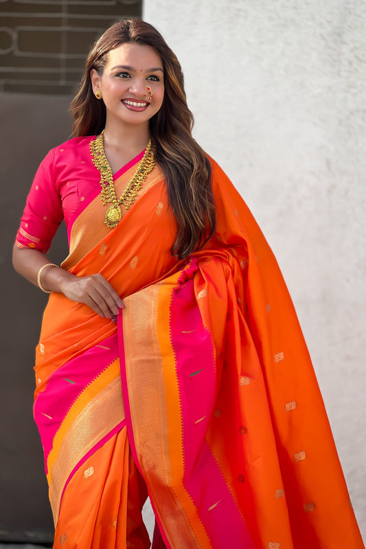 Orange Woven Paithani Saree-ZB134840_2_SareeButa.com