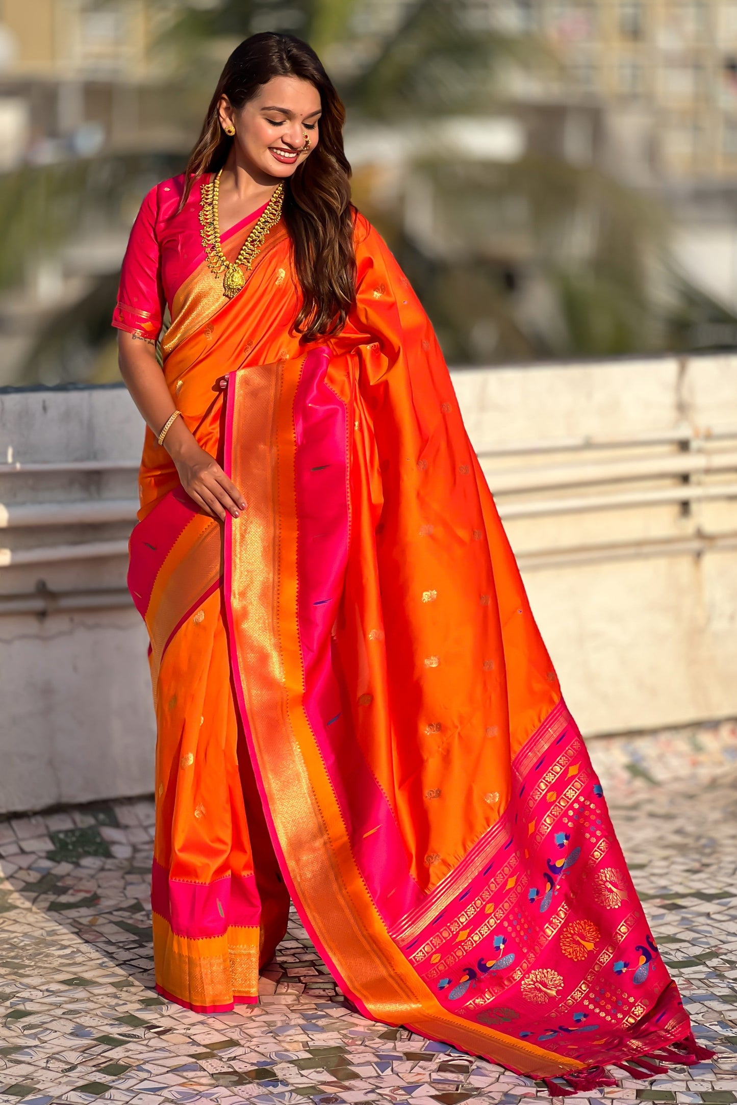 Orange Woven Paithani Saree-ZB134840_4_SareeButa.com