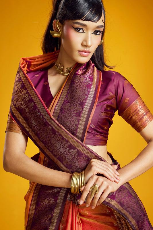 Orange Woven Silk Saree-SAR12363_2_SareeButa.com