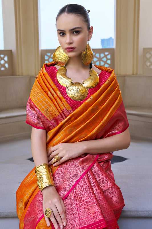 Orange Woven Silk Saree-ZB133512_2_SareeButa.com