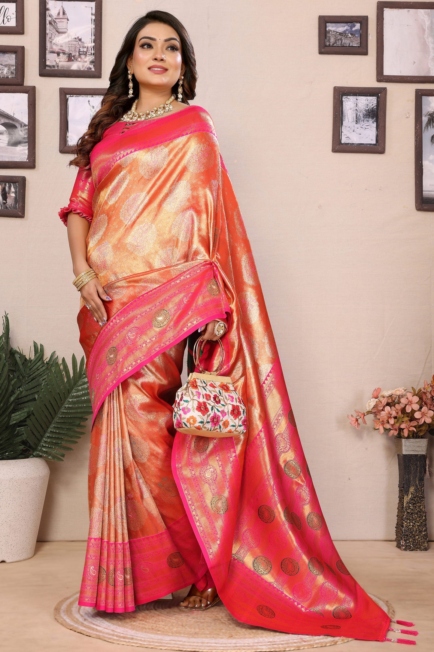 Orange Woven Tissue Silk Paithani Saree-ZB134827_4_SareeButa.com
