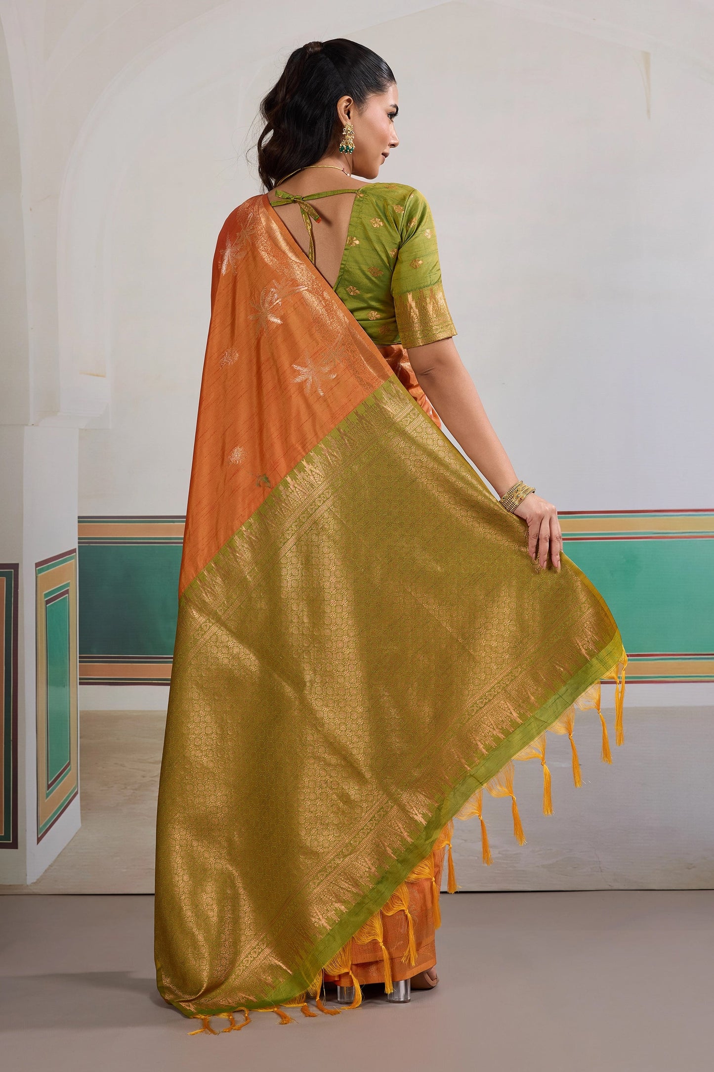 Orange Woven Tussar Silk Saree-SAR11197_5_SareeButa.com
