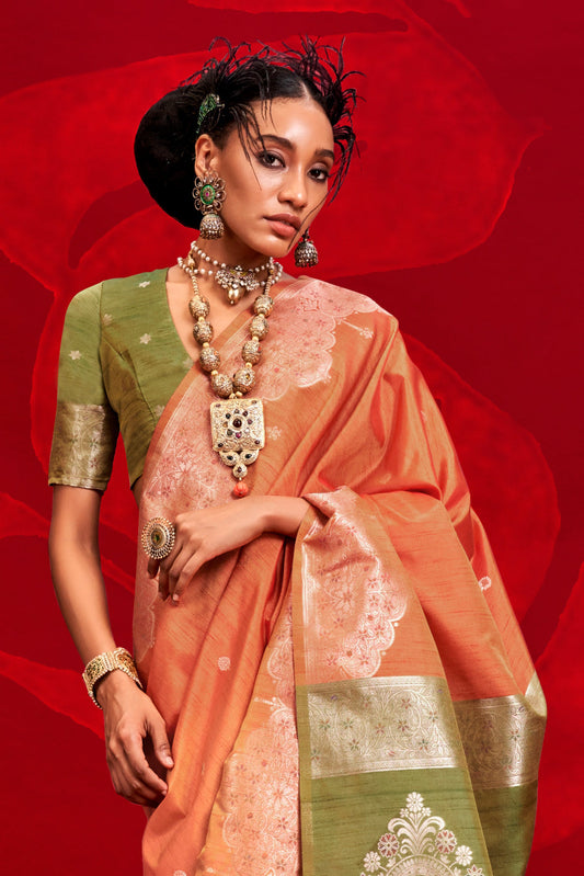 Orange Woven Tussar Silk Saree-ZB134056_2_SareeButa.com