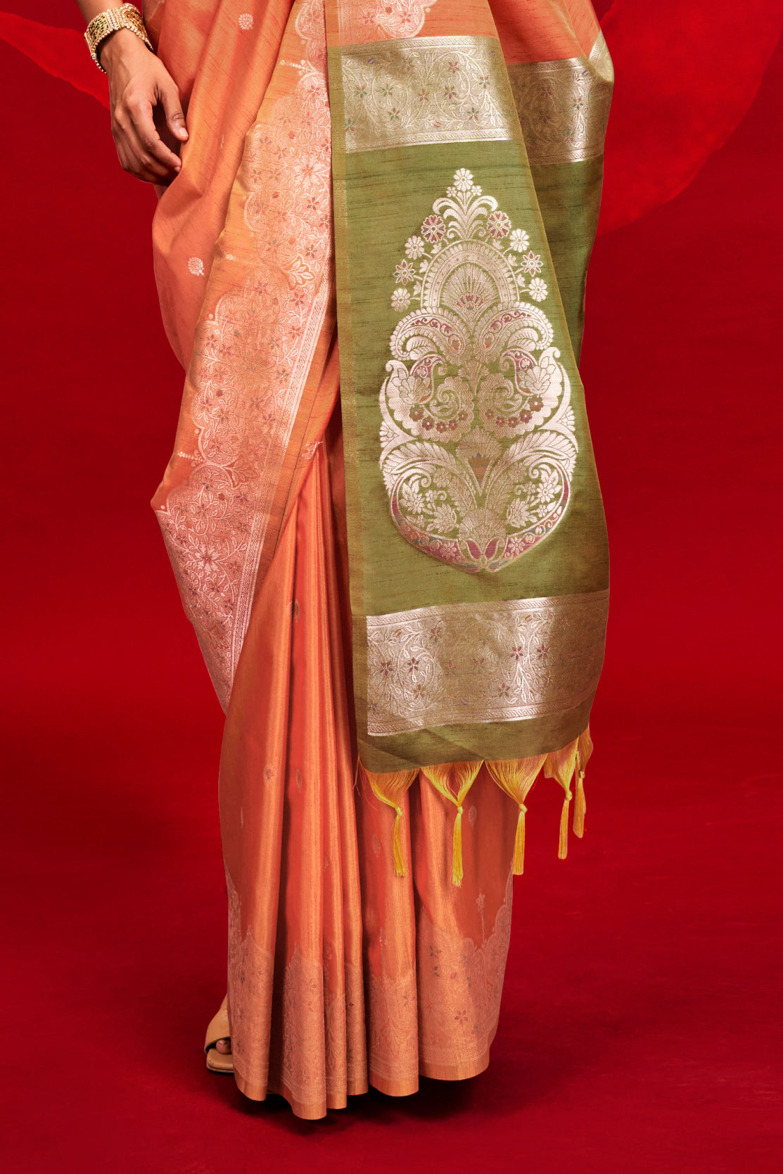 Orange Woven Tussar Silk Saree-ZB134056_4_SareeButa.com