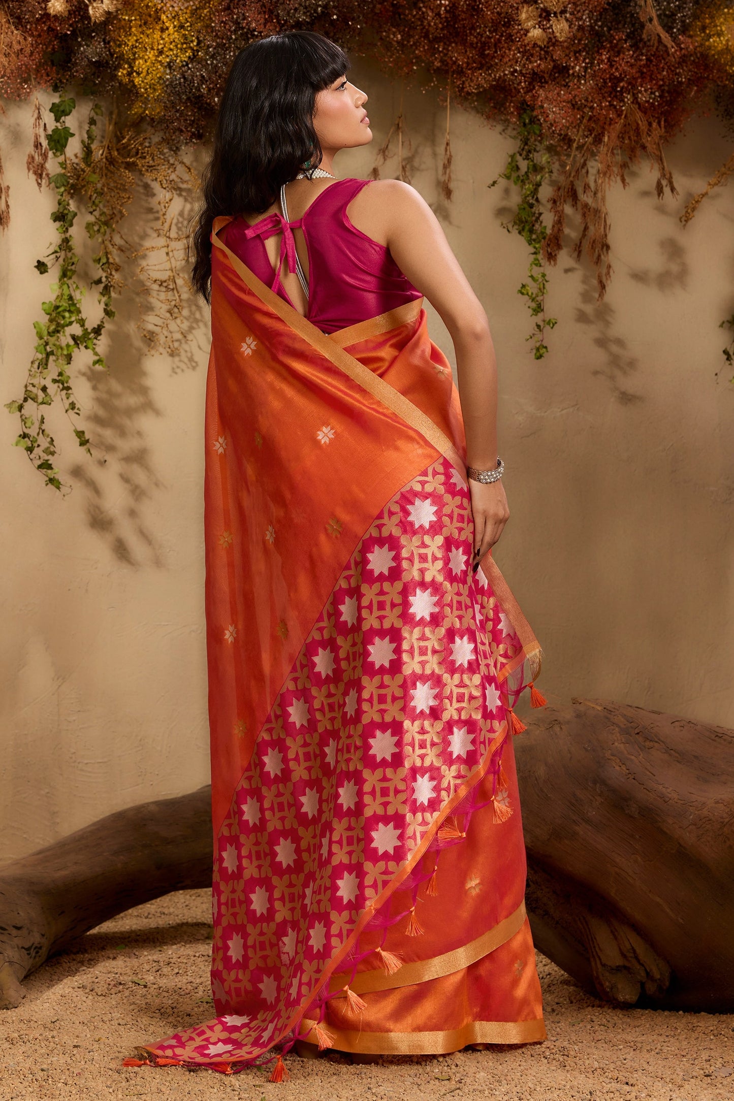 Orange Woven Tussar Silk Saree-SAR11240_5_SareeButa.com