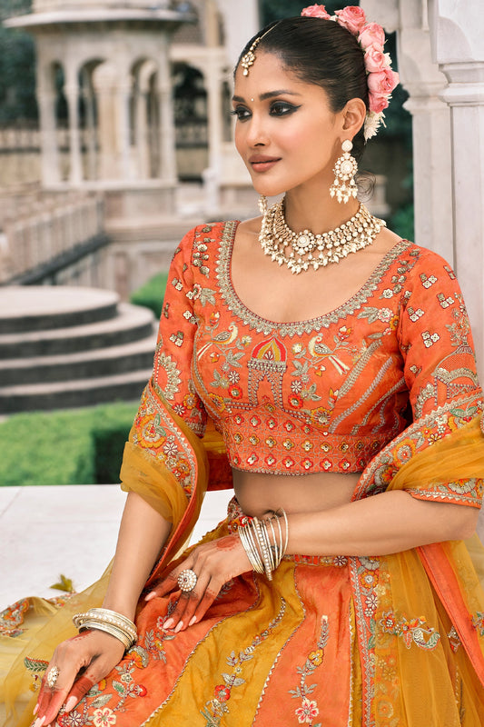 Orange and Yellow Semi-Stitched Embroidered Silk Lehenga-SAR10431_2_SareeButa.com