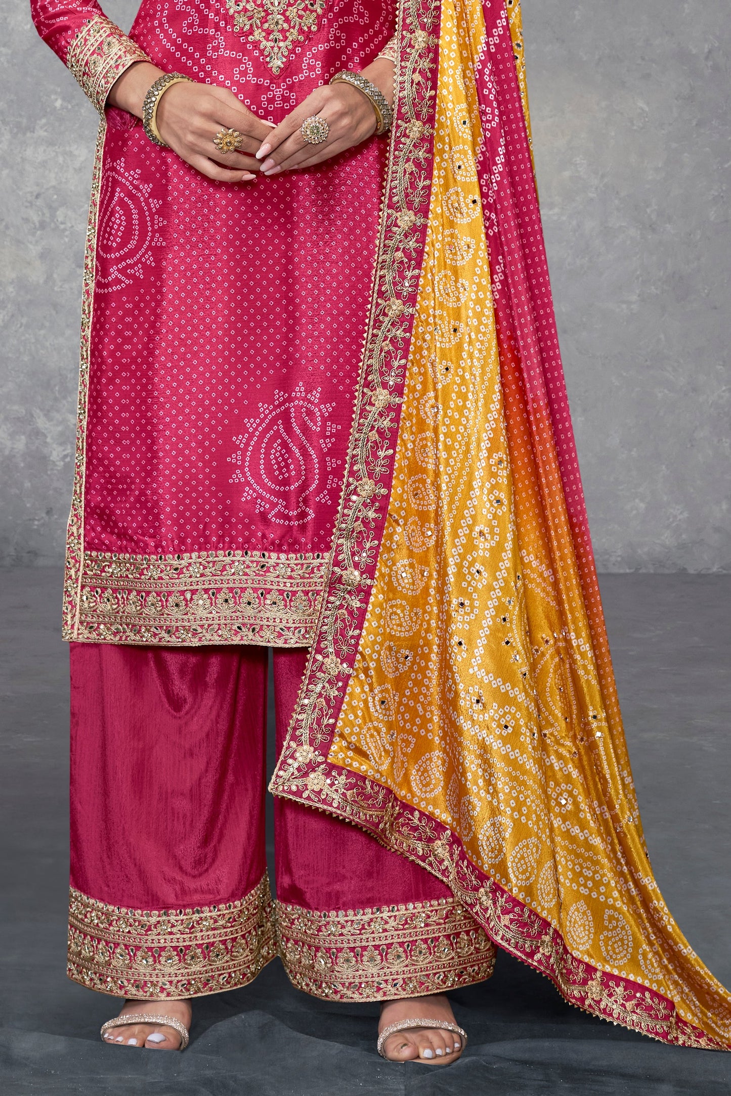 PInk Readymade Chinon Suit With Bandhej Print-SS530_3_SareeButa.com