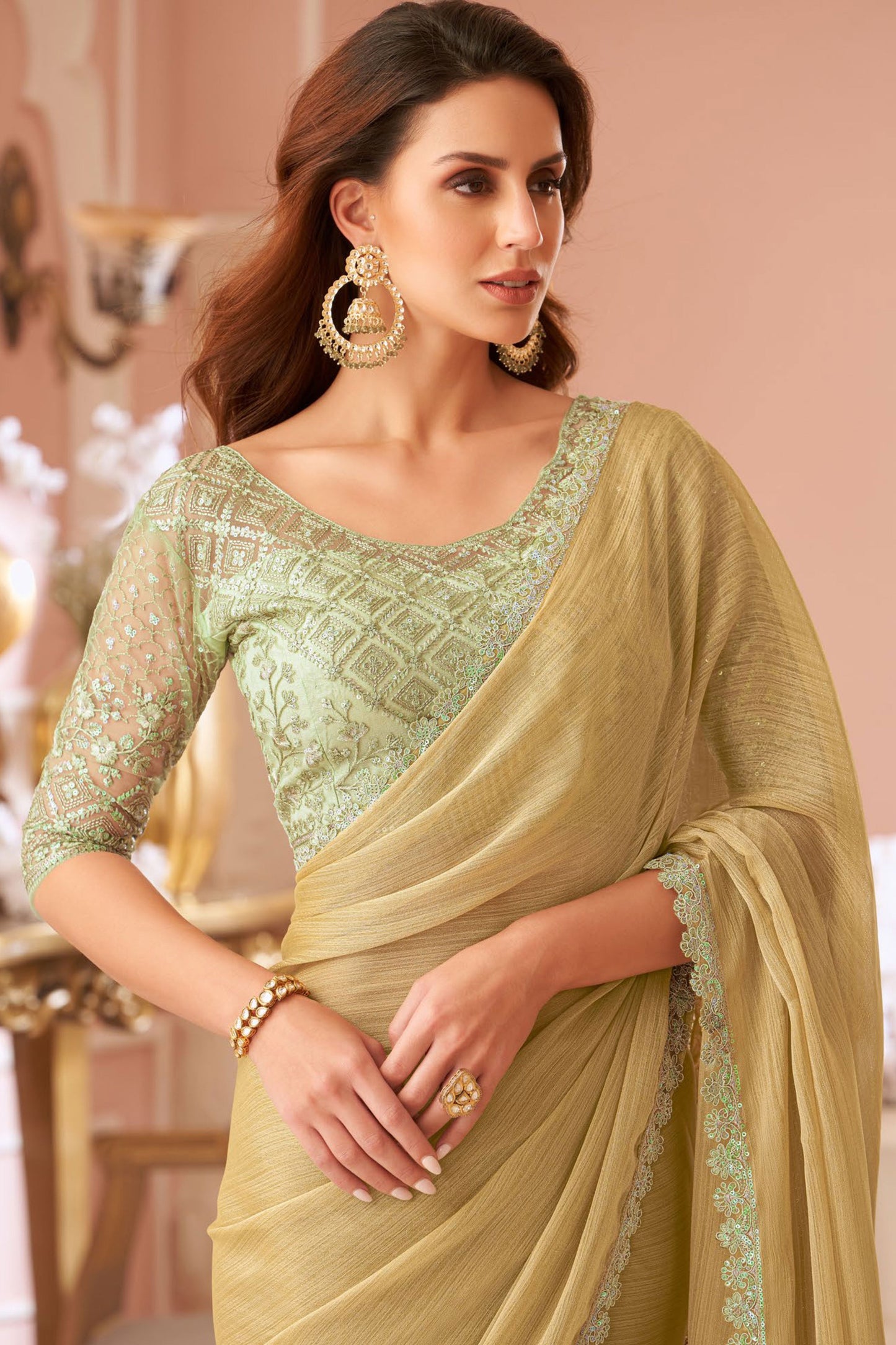 Pale Green Embroidered Georgette Saree-ZB133972_2_SareeButa.com
