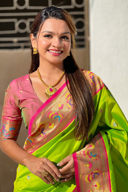 Parrot Green Paithani Saree-ZB134803_2_SareeButa.com