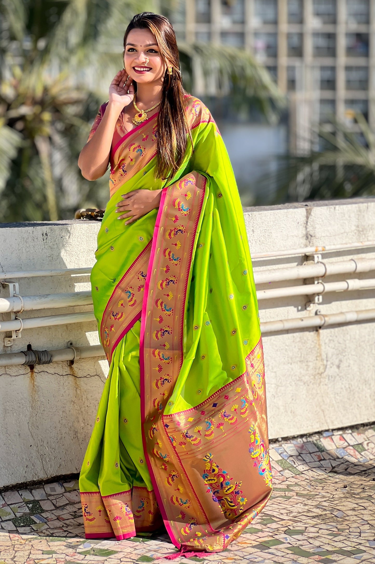 Parrot Green Paithani Saree-ZB134803_4_SareeButa.com