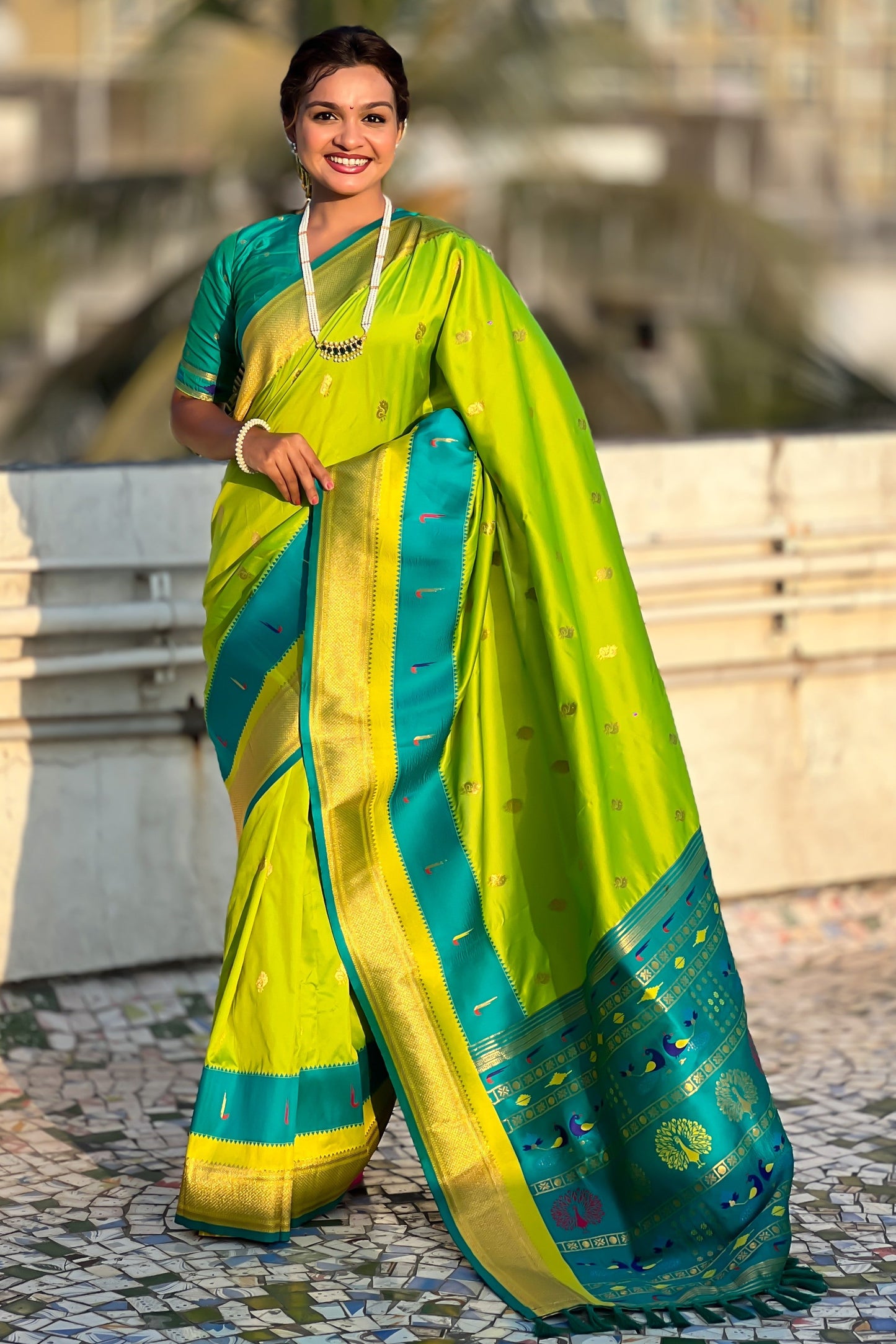 Parrot Green Paithani Saree-ZB134844_4_SareeButa.com