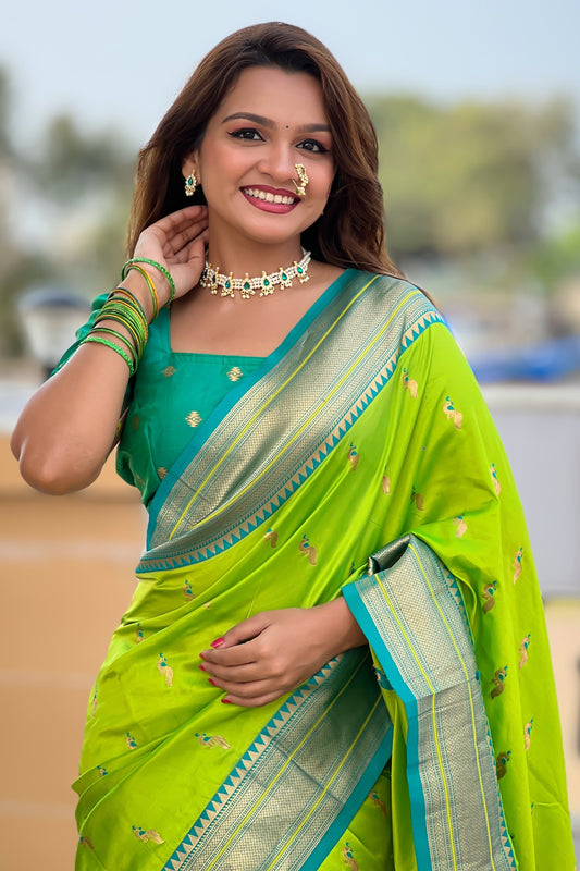 Parrot Green Paithani Saree-ZB134870_2_SareeButa.com