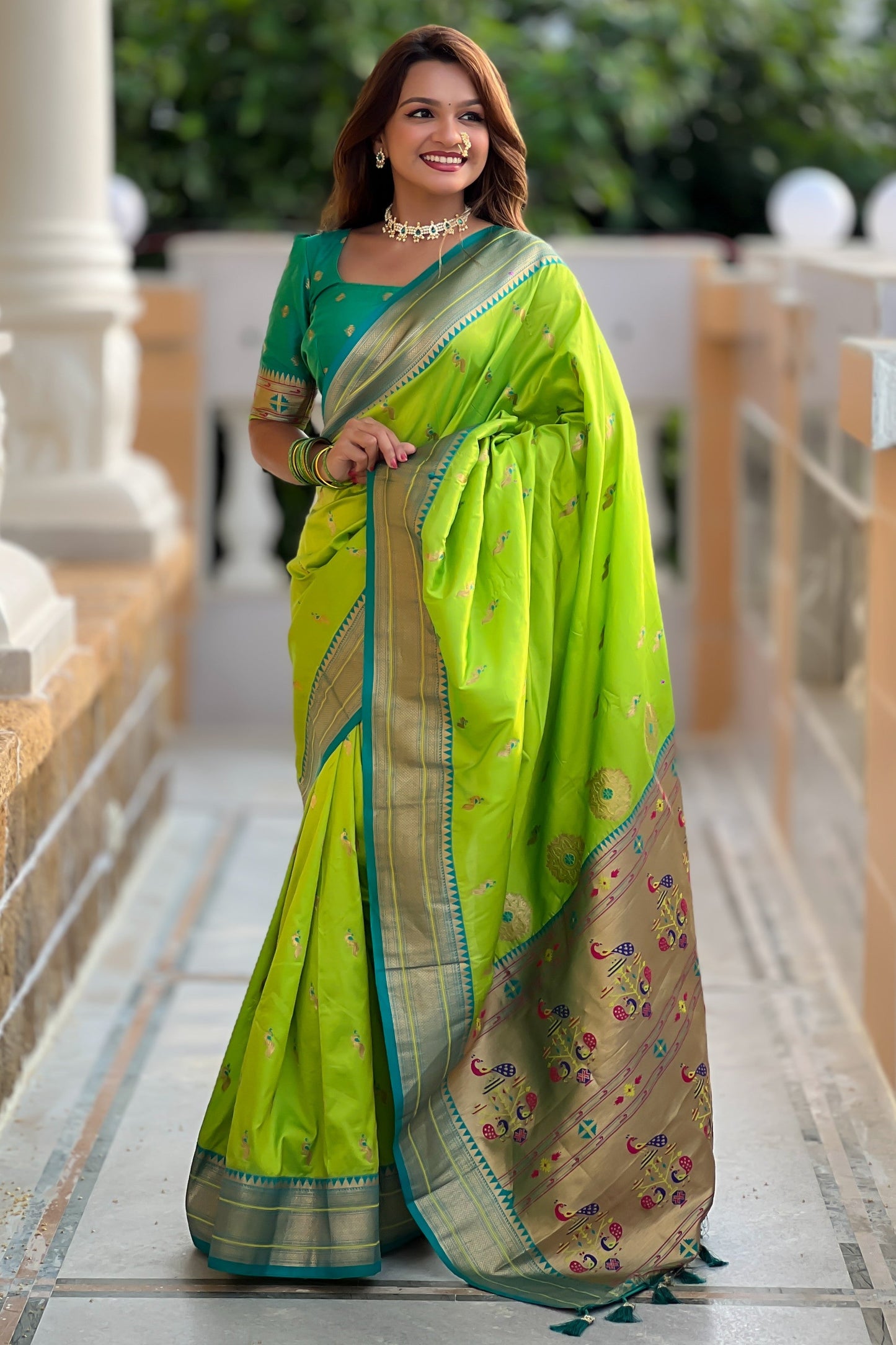 Parrot Green Paithani Saree-ZB134870_4_SareeButa.com