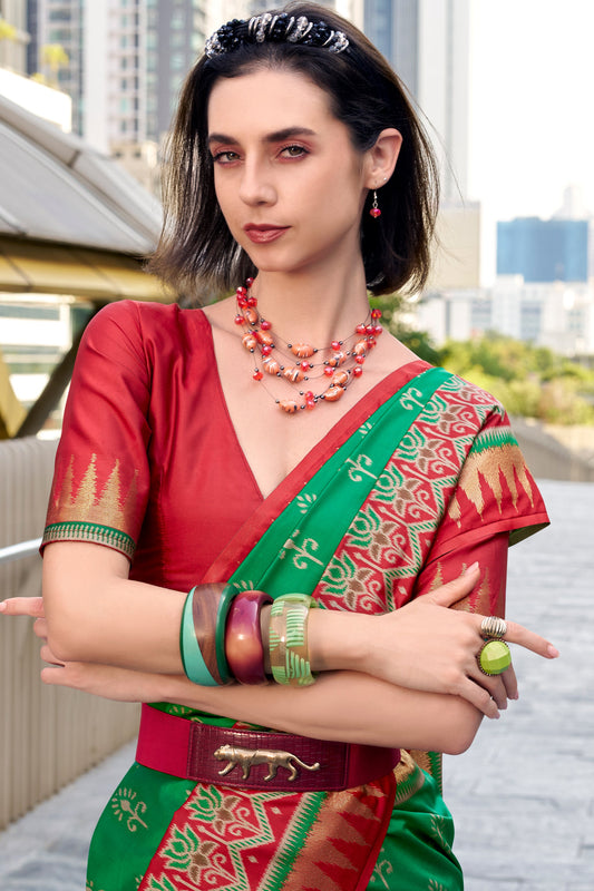 Parrot Green Woven Silk Saree-ZB134698_2_SareeButa.com