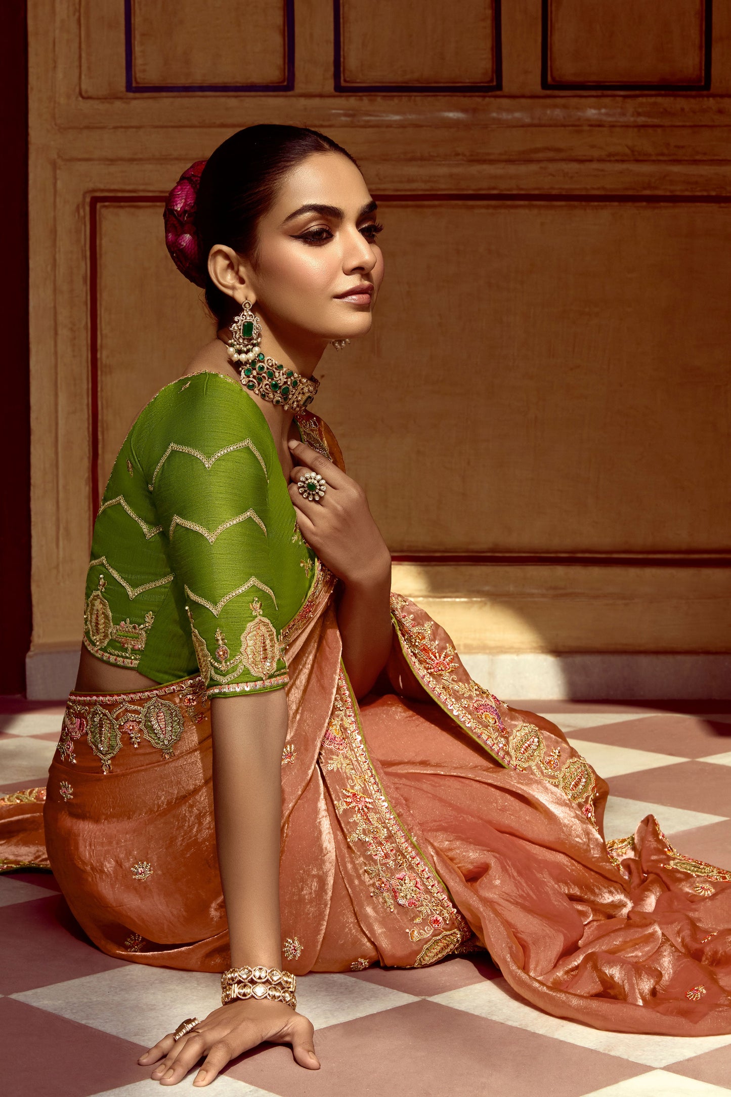 Peach Embroidered Organza Saree-ZB134261_4_SareeButa.com