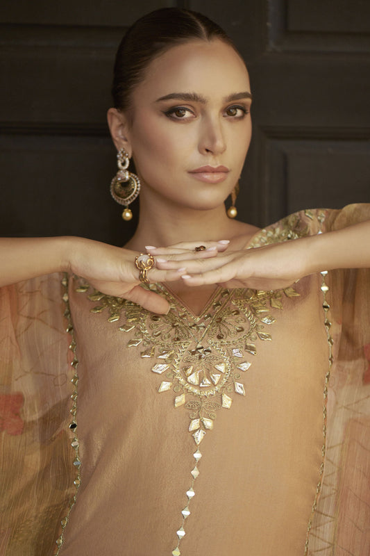 Peach Readymade Embroidered Chinon Kaftan Set-SS907_2_SareeButa.com