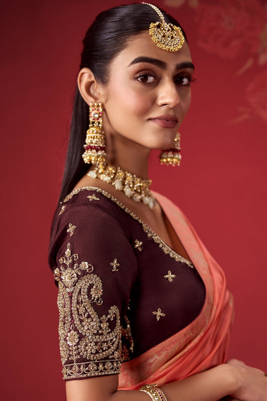 Peach And Wine Woven Dola Crepe Silk Saree-SAR13418_2_SareeButa.com