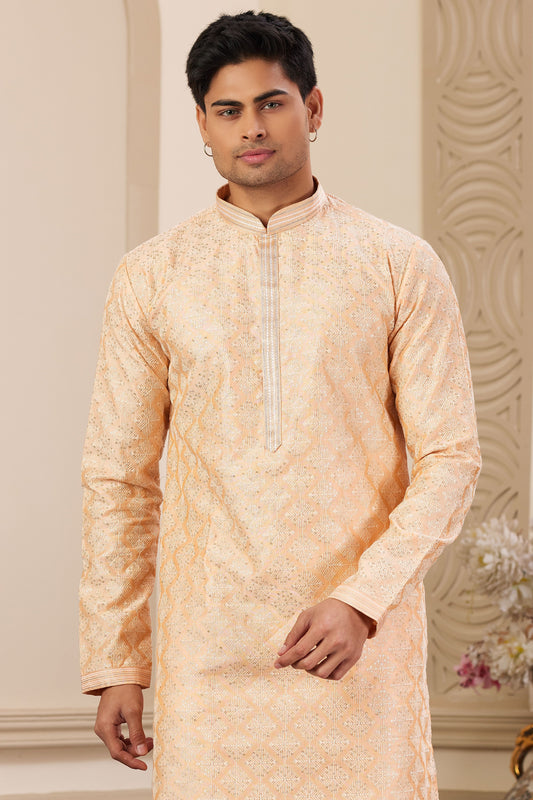 Peach Embroidered Silk Kurta Pajama-MW26_2_SareeButa.com