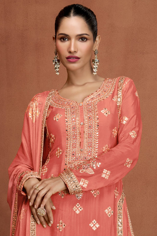 Peach Readymade Embroidered Chinon Suit-SS897_2_SareeButa.com