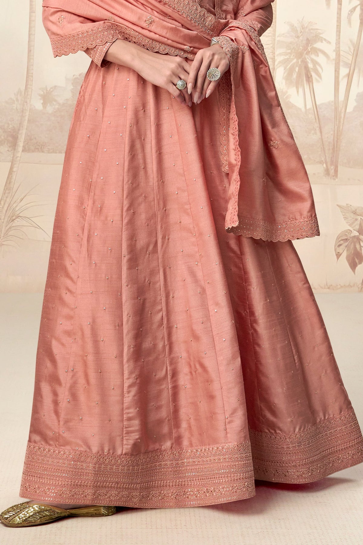 Peach Readymade Silk Gown with Dupatta-SS555_5_SareeButa.com