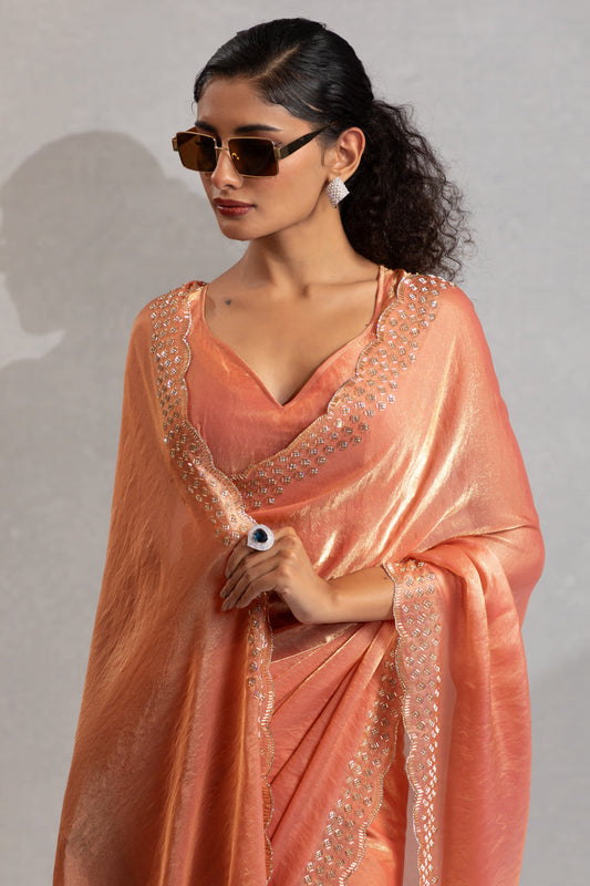 Peach Satin Silk Stone Work Saree-ZB134887_2_SareeButa.com