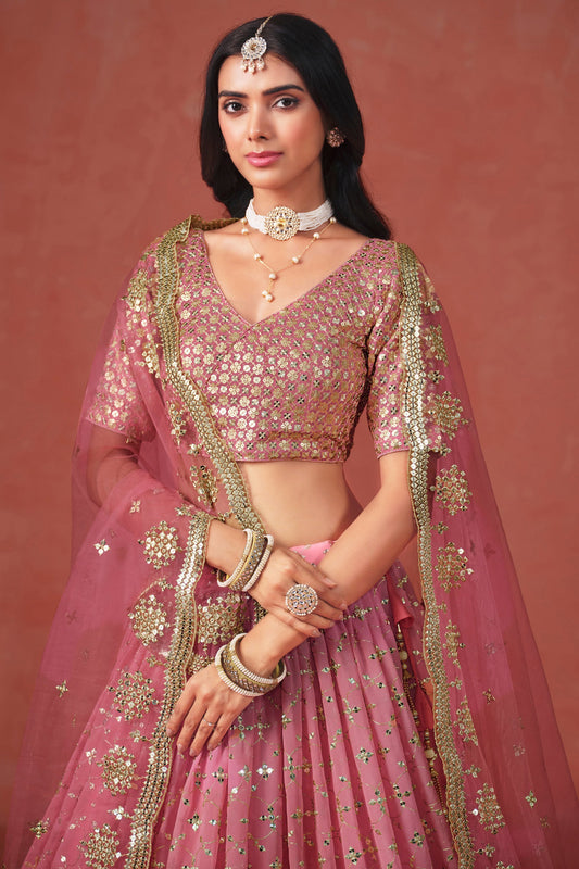 Peach Semi-Stitched Embroidered Georgette Lehenga-LC227_2_SareeButa.com