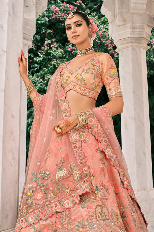 Peach Semi-Stitched Embroidered Silk Lehenga-SAR10440_2_SareeButa.com