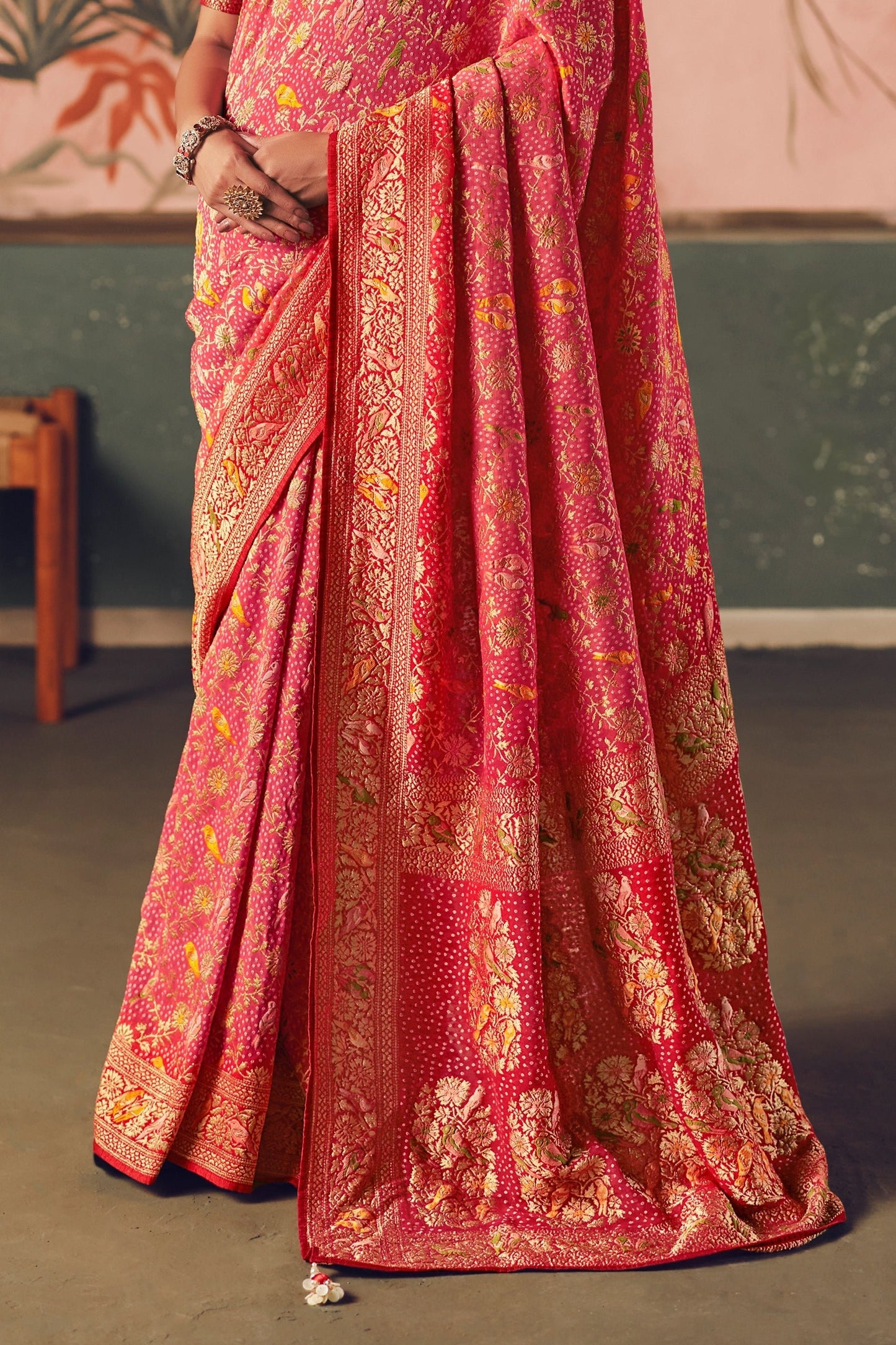 Peach Woven Georgette Bandhani Saree-SAR10977_5_SareeButa.com