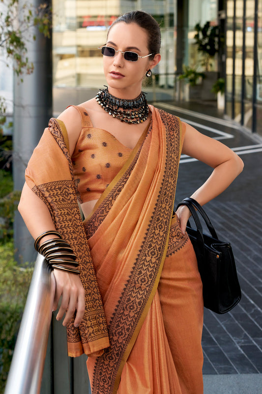 Peach Woven Linen Tissue Saree-ZB134373_2_SareeButa.com