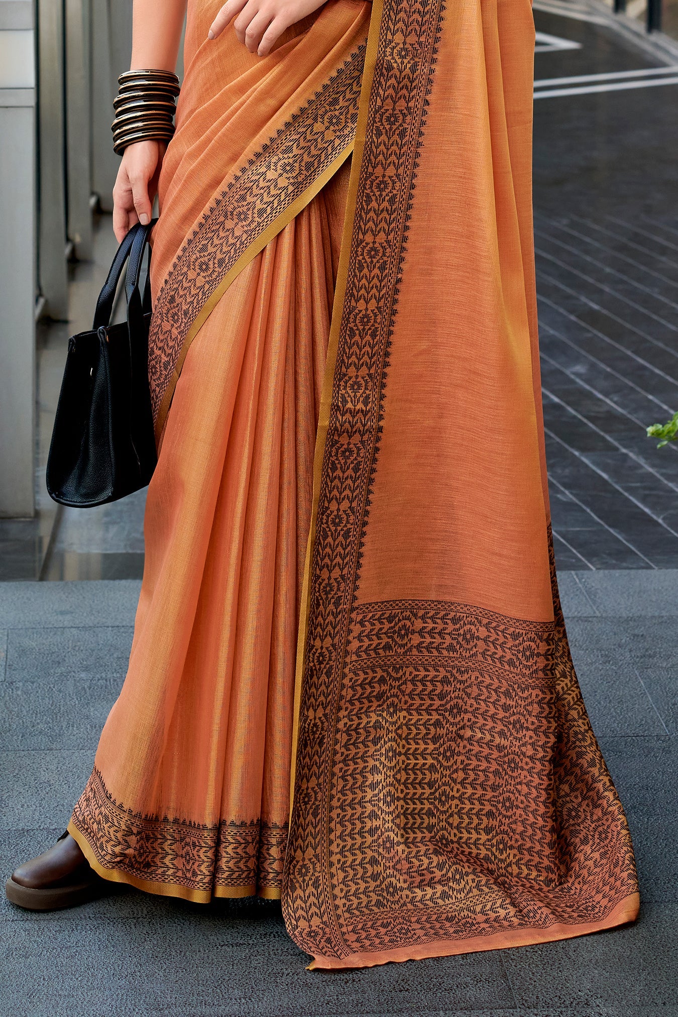Peach Woven Linen Tissue Saree-ZB134373_4_SareeButa.com