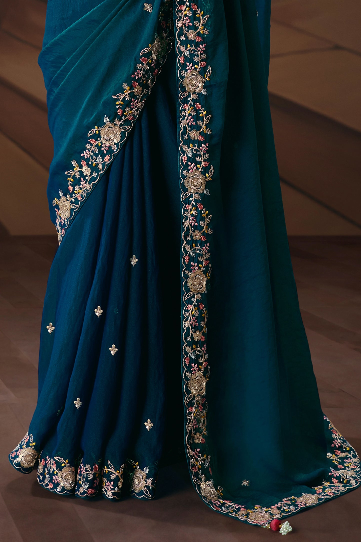Peacock Blue Embroidered Organza Saree-SAR12030_5_SareeButa.com