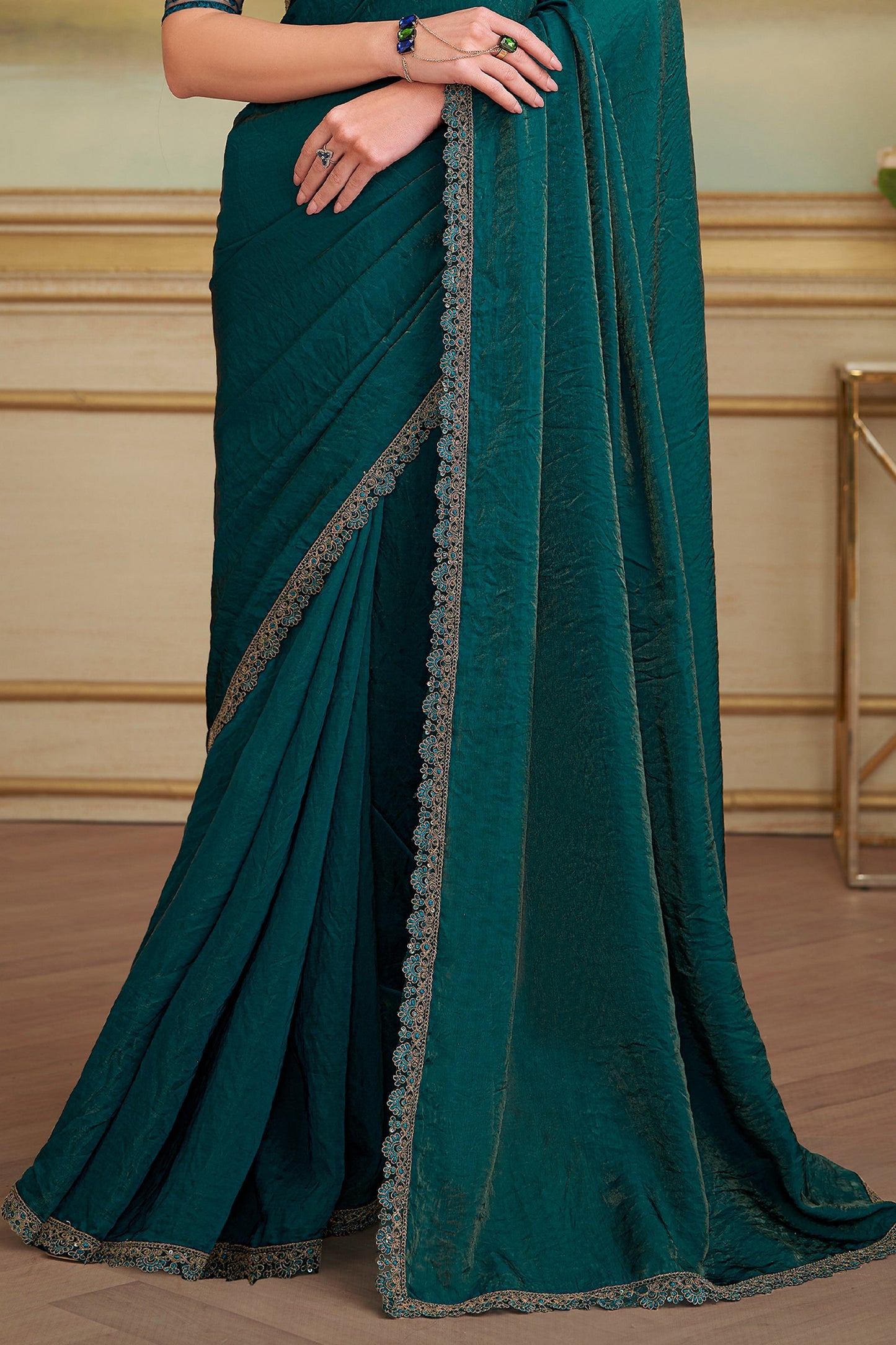 Peacock Green Embroidered Georgette Saree-SAR10837_4_SareeButa.com