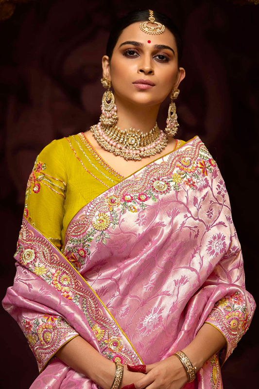 Pink Embroidered Banarasi Silk Saree-ZB133284_2_SareeButa.Com