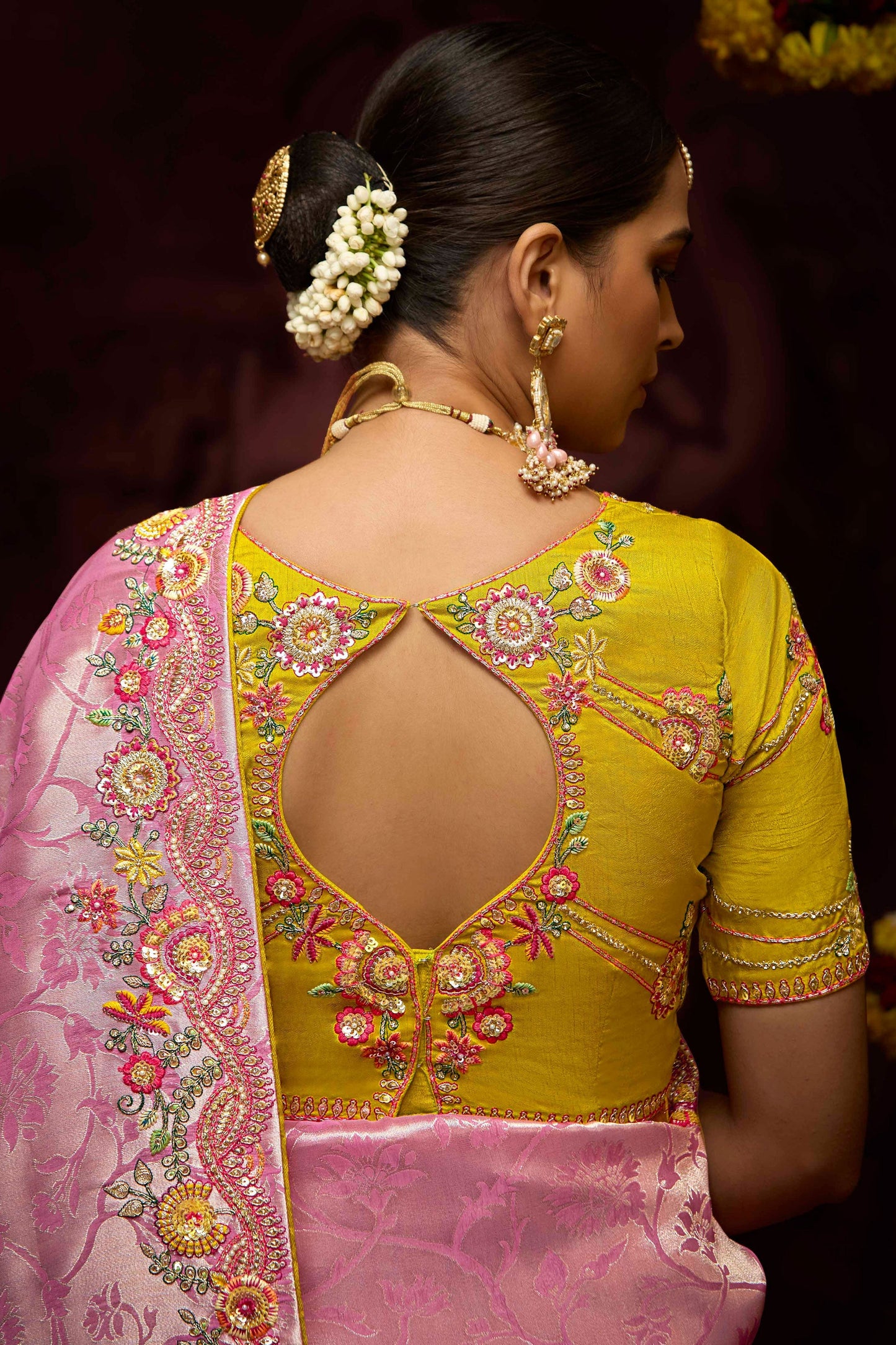 Pink Embroidered Banarasi Silk Saree-ZB133284_4_SareeButa.Com