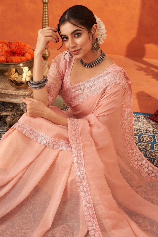 Pink Embroidered Chiffon Saree-ZB133005_2_SareeButa.com