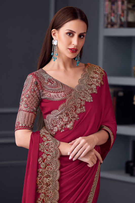 Pink Embroidered Chiffon Saree-ZB133652_2_SareeButa.com