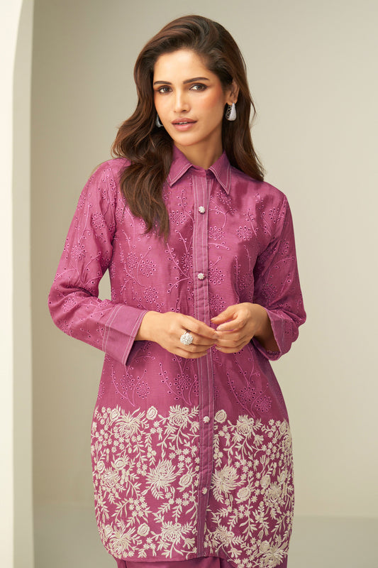 Pink Embroidered Chinon Co Ord Set-SS946_2_SareeButa.com